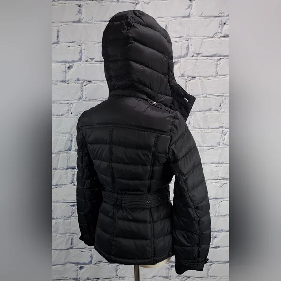 Burberry Women's Puffer Winter Jacket Grey Goose Down Fill Black Hooded Small - Picture 8 of 16